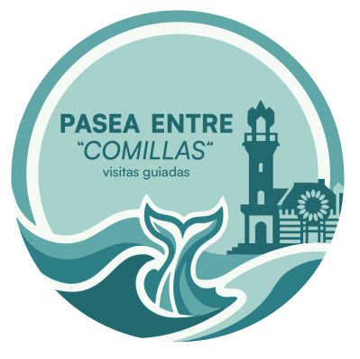 Logo with whale tail and lighthouse, text: 'PASEA ENTRE COMILLAS'.